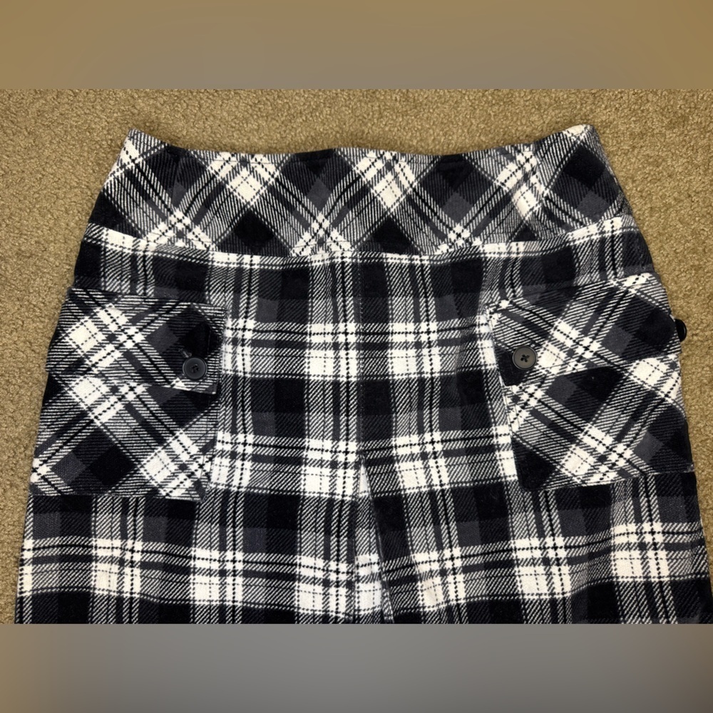 ANN TAYLOR LOFT Black White Plaid Cotton Skirt Academia Casual Basic Preppy Sz6 - Picture 3 of 10